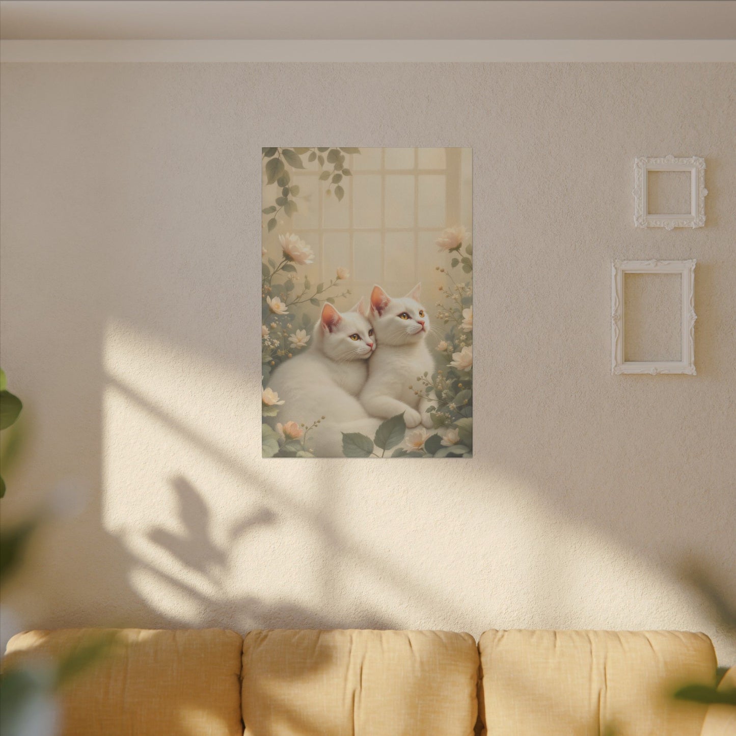 White Chocolate Kitties: Serene Winter Floral Art Giclée Print