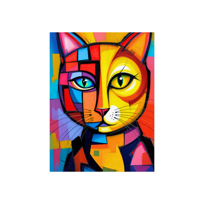 Cubist Cat Portrait - Vibrant Abstract Expression