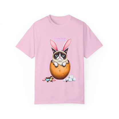 Comfort Colors 1717 Unisex Garment-Dyed T-shirt - “I’m Only Here for the Snacks” Funny Easter Bunny Cat Tee