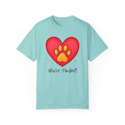 Comfort Colors 1717 Unisex Garment-Dyed T-shirt - "You’re Pawfect!" Adorable Heart and Paw Valentine's Day Design [Color Set 1]