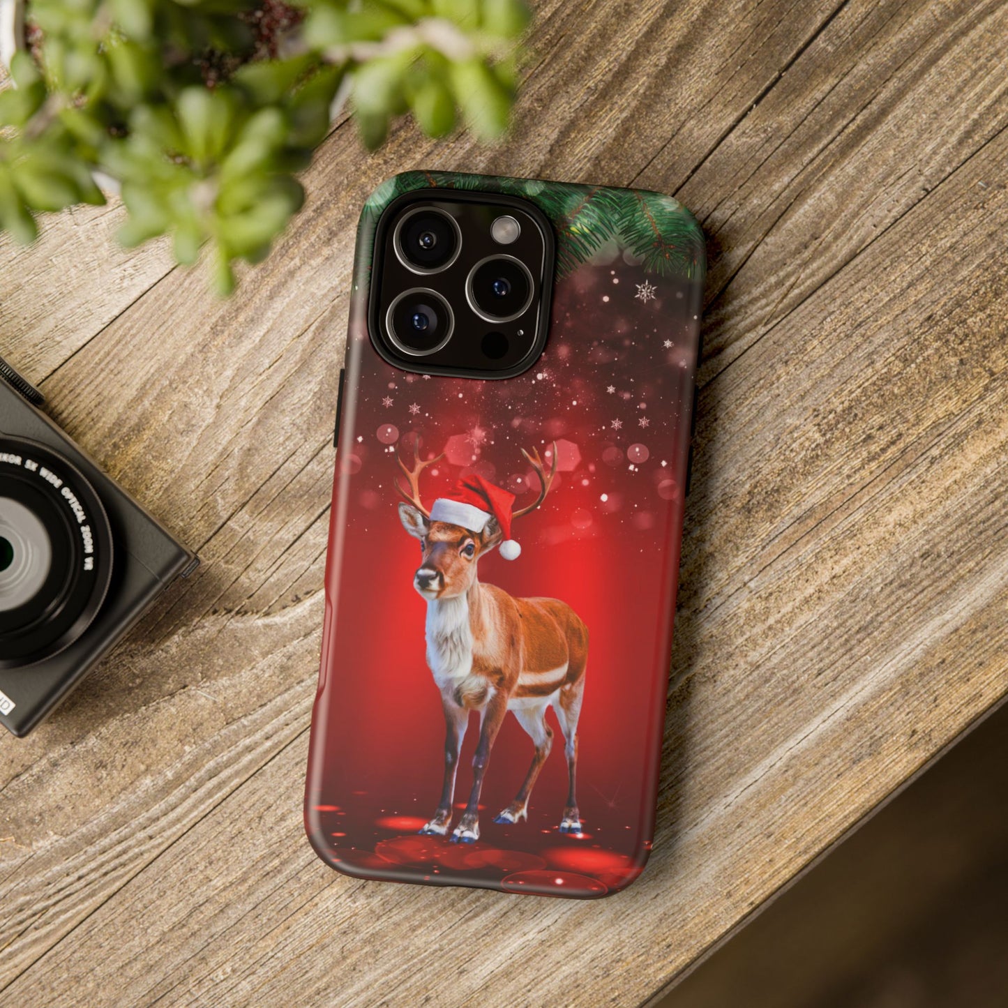 Festive Reindeer No.1 – Santa Hat with Holiday Lights Design for iPhone, Samsung & Google Models