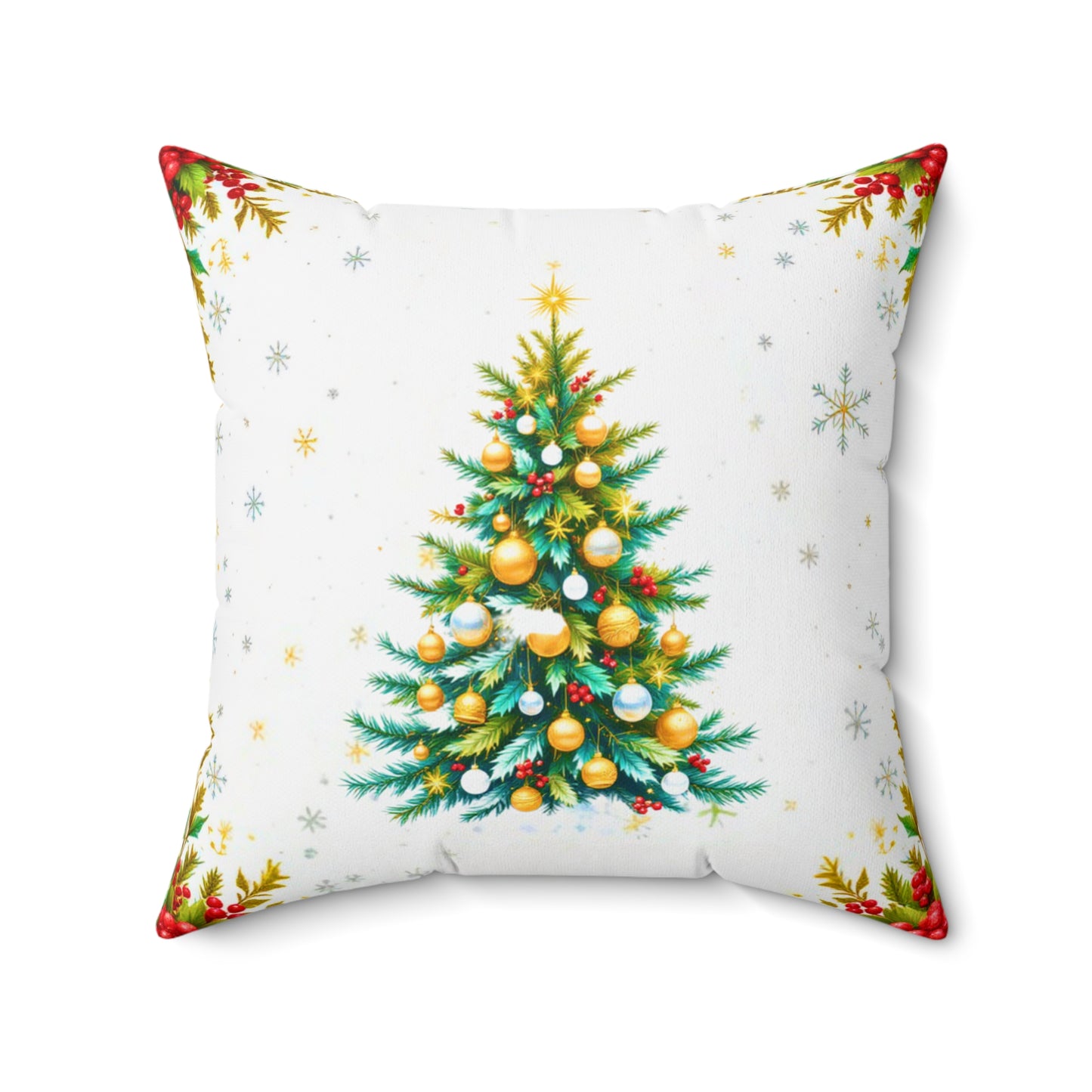 Elegant Christmas Tree Pillow – Festive Gold and Green