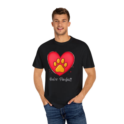 Comfort Colors 1717 Unisex Garment-Dyed T-shirt - "You’re Pawfect!" Adorable Heart and Paw Valentine's Day Design [Color Set 2]