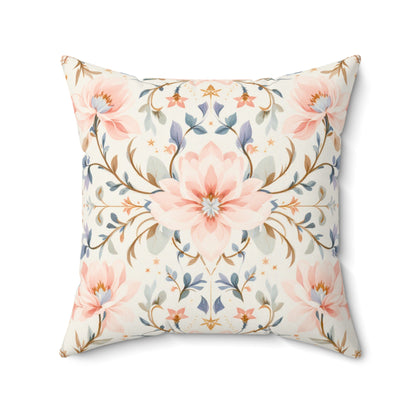 Blush Blossom Harmony – Elegant Floral Art Deco Design Throw Pillow