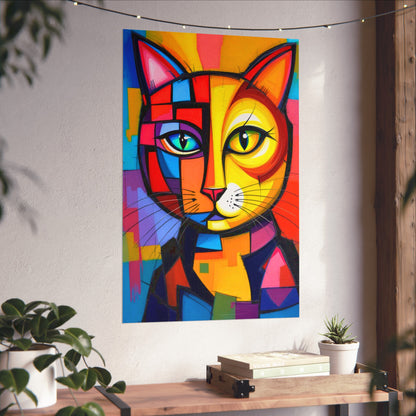 Cubist Cat Portrait - Vibrant Abstract Expression