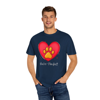 Comfort Colors 1717 Unisex Garment-Dyed T-shirt - "You’re Pawfect!" Adorable Heart and Paw Valentine's Day Design [Color Set 2]