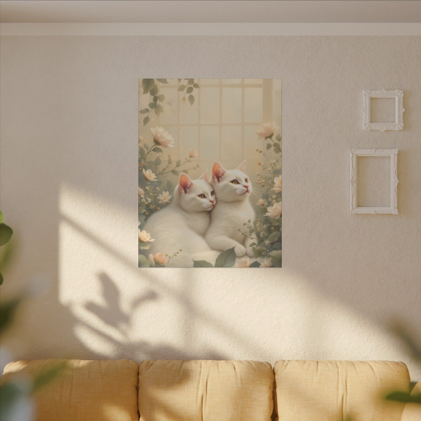 White Chocolate Kitties: Serene Winter Floral Art Giclée Print