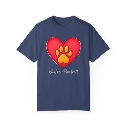 Comfort Colors 1717 Unisex Garment-Dyed T-shirt - "You’re Pawfect!" Adorable Heart and Paw Valentine's Day Design [Color Set 2]