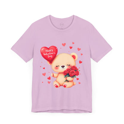 Bella+Canvas · 3001 Unisex Jersey Short Sleeve Tee - Valentine’s Day Bear, Balloon & Roses Design