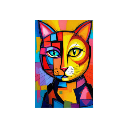 Colorful abstract cat painting on a white background