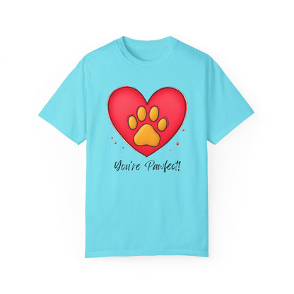 Comfort Colors 1717 Unisex Garment-Dyed T-shirt - "You’re Pawfect!" Adorable Heart and Paw Valentine's Day Design [Color Set 1]
