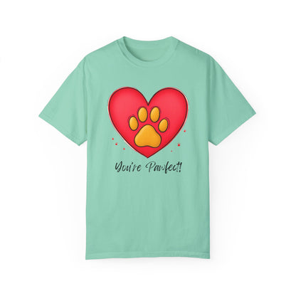 Comfort Colors 1717 Unisex Garment-Dyed T-shirt - "You’re Pawfect!" Adorable Heart and Paw Valentine's Day Design [Color Set 1]