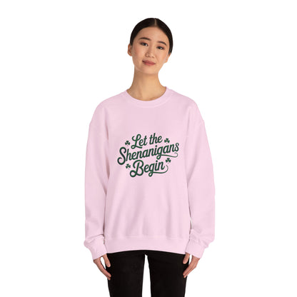 Gildan 18000 Unisex Heavy Blend™ Crewneck Sweatshirt - Let the Shenanigans Begin St. Patrick’s Day Design