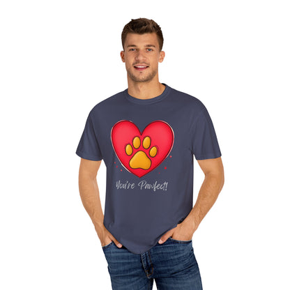 Comfort Colors 1717 Unisex Garment-Dyed T-shirt - "You’re Pawfect!" Adorable Heart and Paw Valentine's Day Design [Color Set 2]