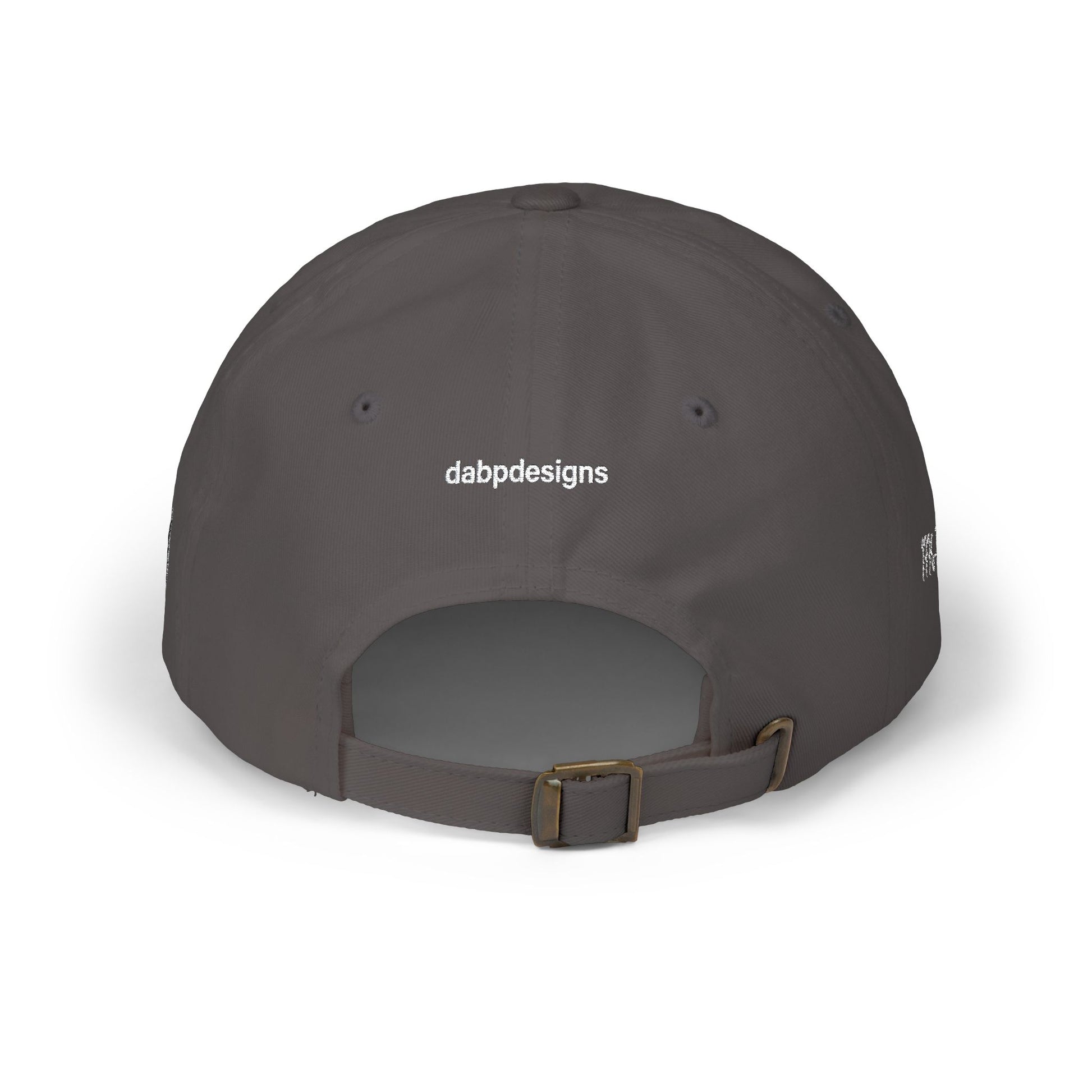 Gray cap with 'MOVE QUIETLY' text on the back against a white background
