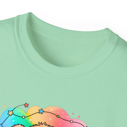 Bearly Awake Teddy Bear Tee | Cute Coffee Bear Wrapped in Rainbow Blanket