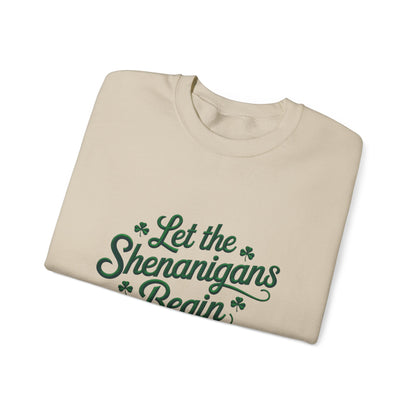 Gildan 18000 Unisex Heavy Blend™ Crewneck Sweatshirt - Let the Shenanigans Begin St. Patrick’s Day Design