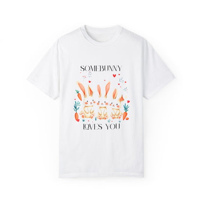 Comfort Colors 1717 Unisex Garment-Dyed T-shirt - “Somebunny Loves You” Trio Bunny Easter Tee