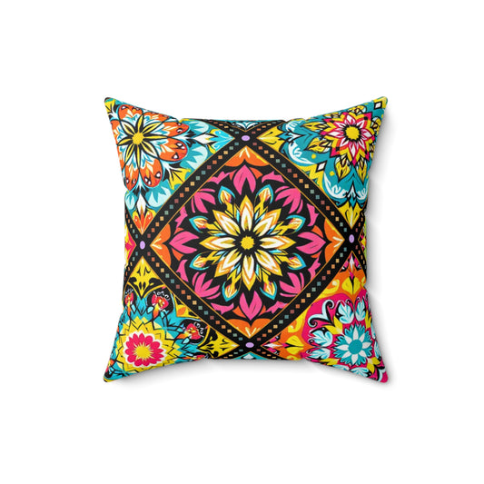 Vibrant Mandala Patchwork Pillow