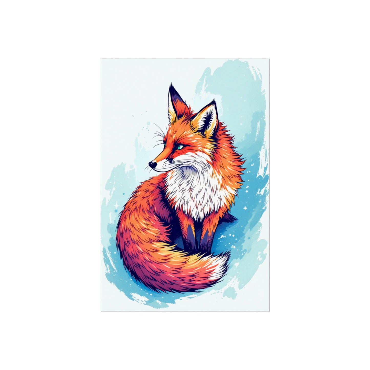 Colorful illustration of a fox on a light blue background