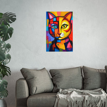 Cubist Cat Portrait - Vibrant Abstract Expression