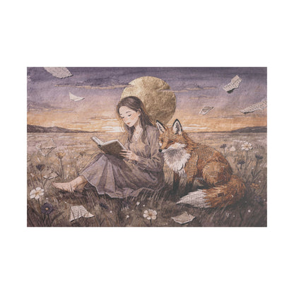Meadow at Dusk – A Quiet Reading | Storybook Canvas Art