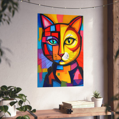 Cubist Cat Portrait - Vibrant Abstract Expression