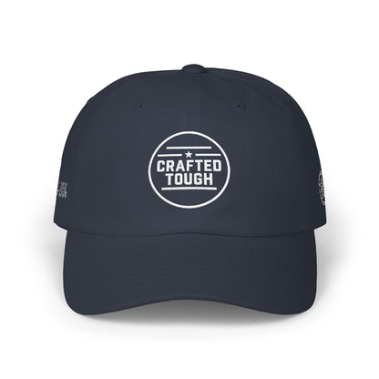 Navy blue cap with 'professional yapper' text on a white background