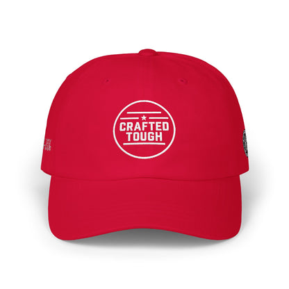 Red cap with 'Crafted Tough' logo on a white background