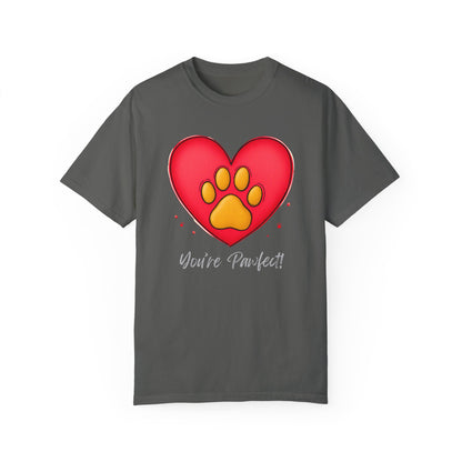 Comfort Colors 1717 Unisex Garment-Dyed T-shirt - "You’re Pawfect!" Adorable Heart and Paw Valentine's Day Design [Color Set 2]