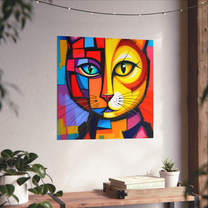Cubist Cat Portrait - Vibrant Abstract Expression