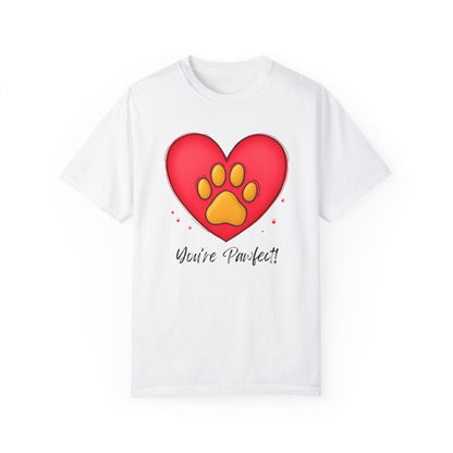 Comfort Colors 1717 Unisex Garment-Dyed T-shirt - "You’re Pawfect!" Adorable Heart and Paw Valentine's Day Design [Color Set 1]