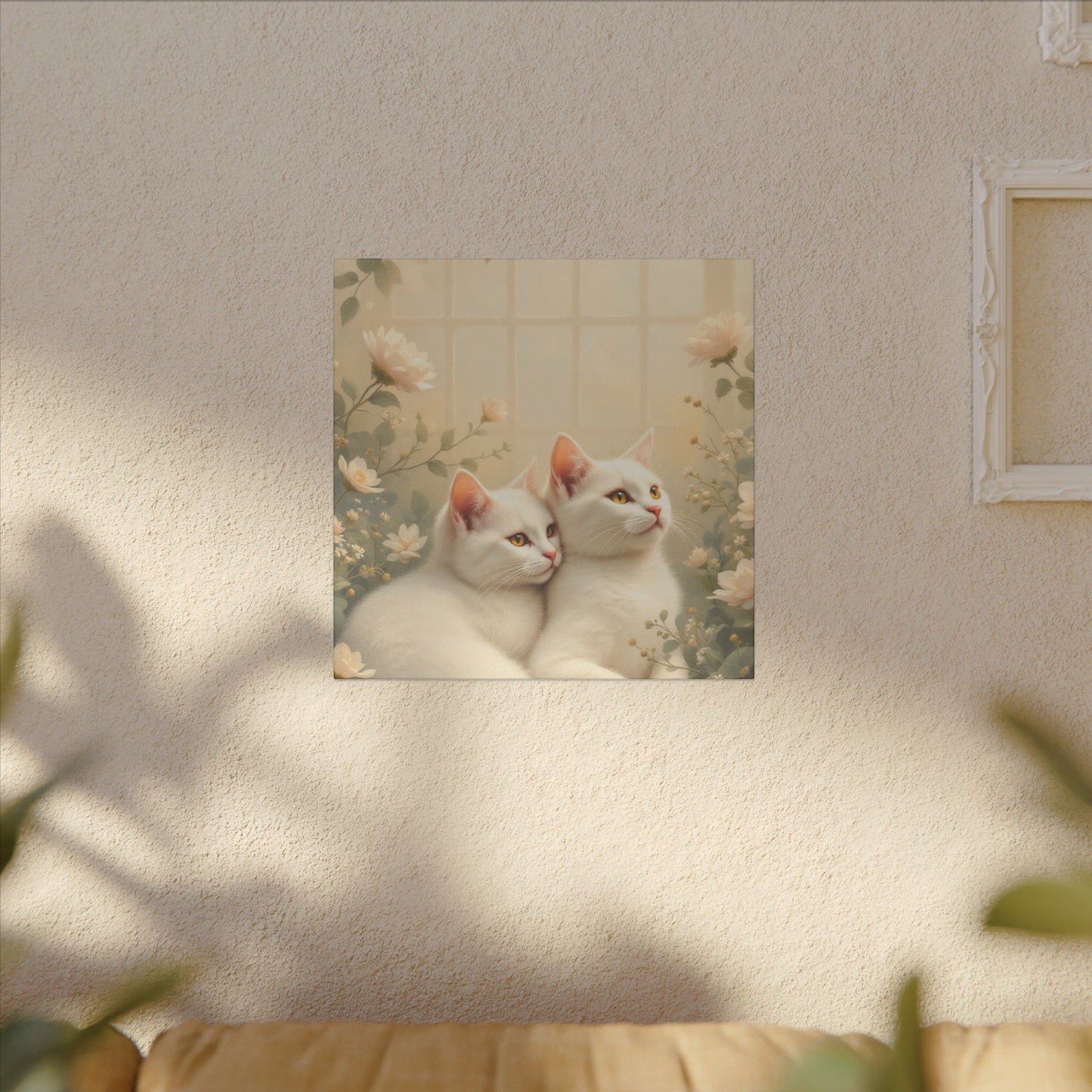 White Chocolate Kitties: Serene Winter Floral Art Giclée Print