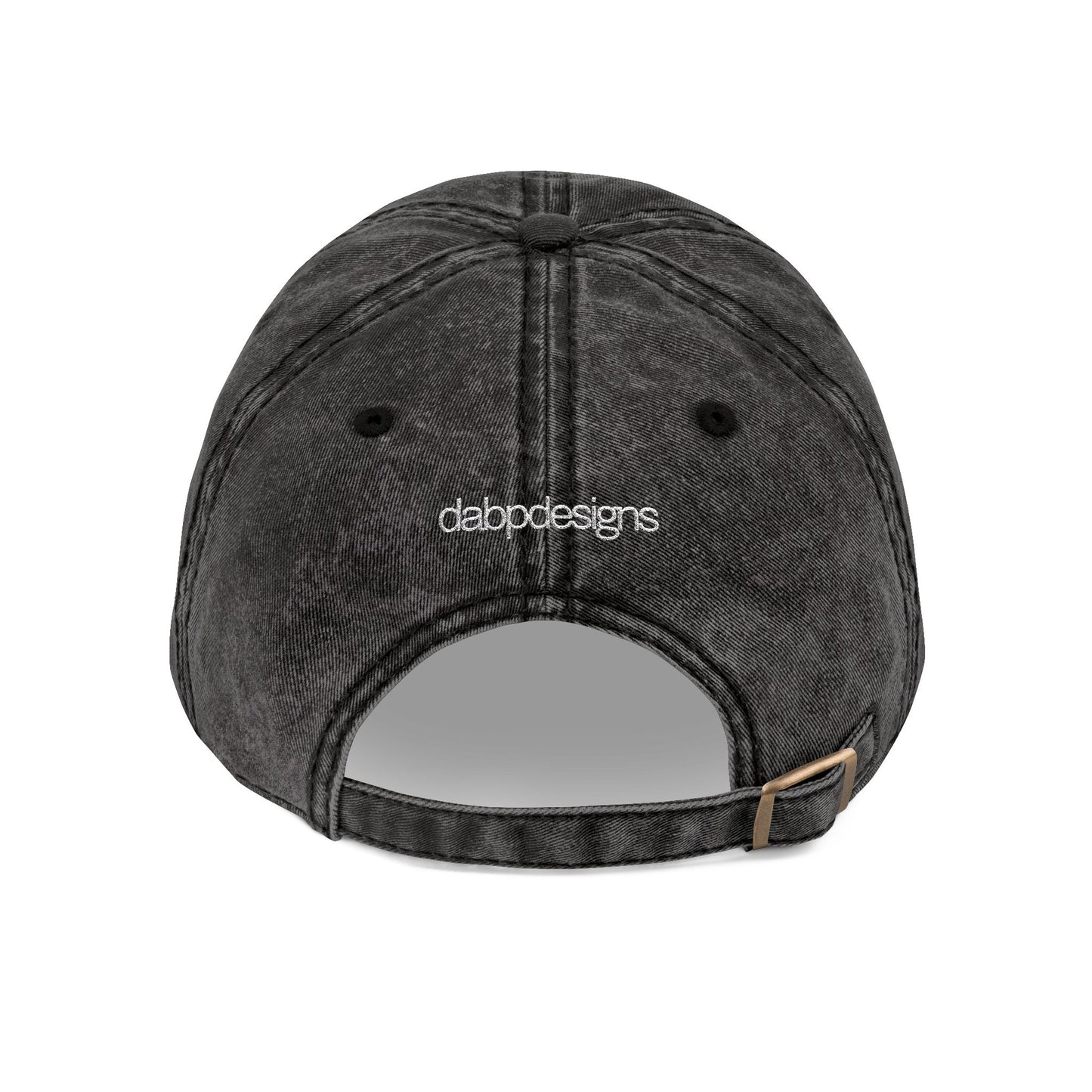 Black cap with 'Massachusetts' text on the back against a white background