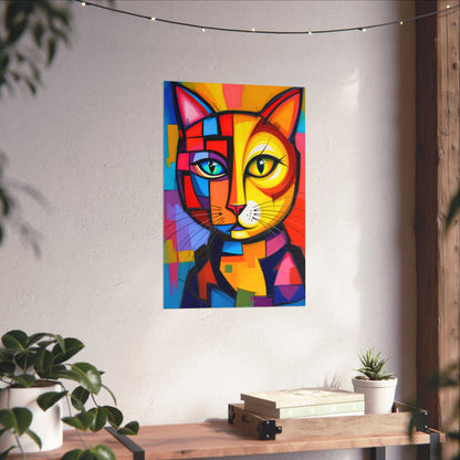 Cubist Cat Portrait - Vibrant Abstract Expression