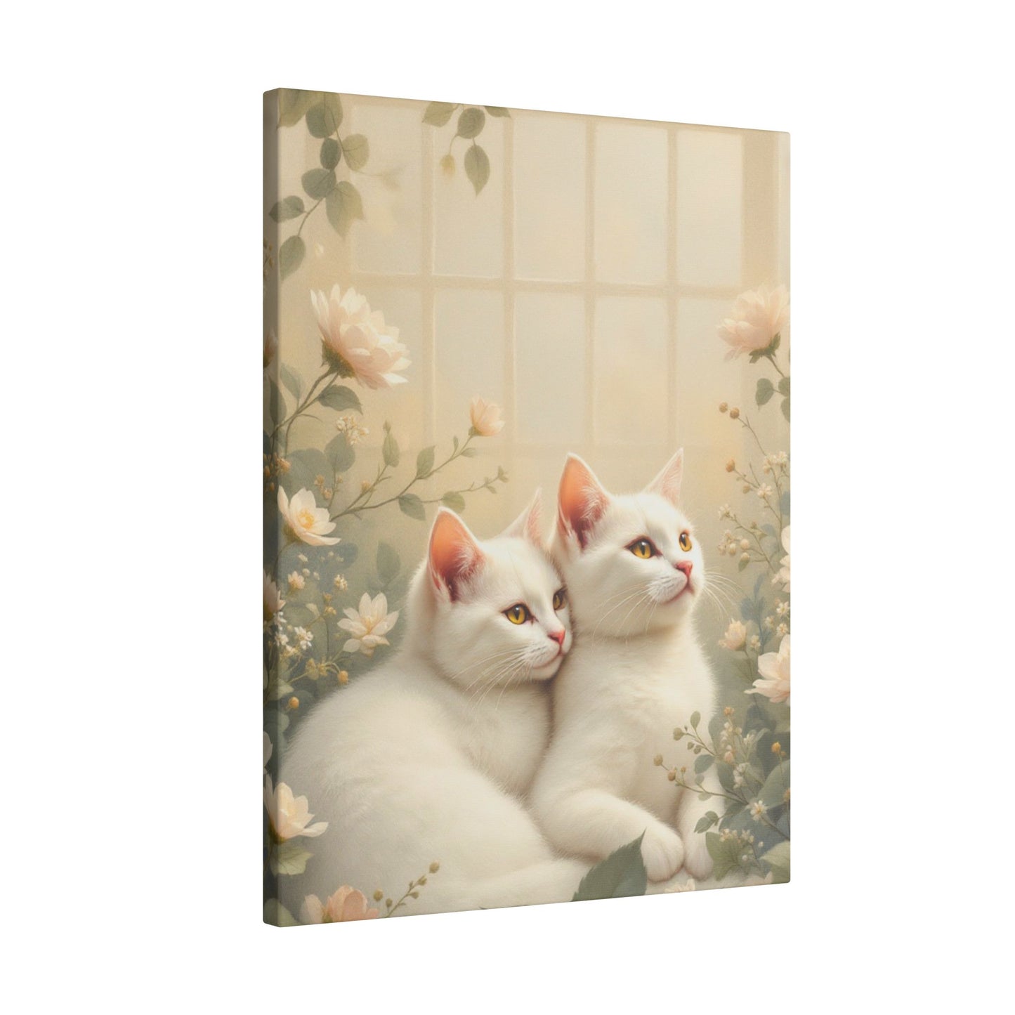 White Chocolate Kitties: Serene Winter Floral Art Giclée Print