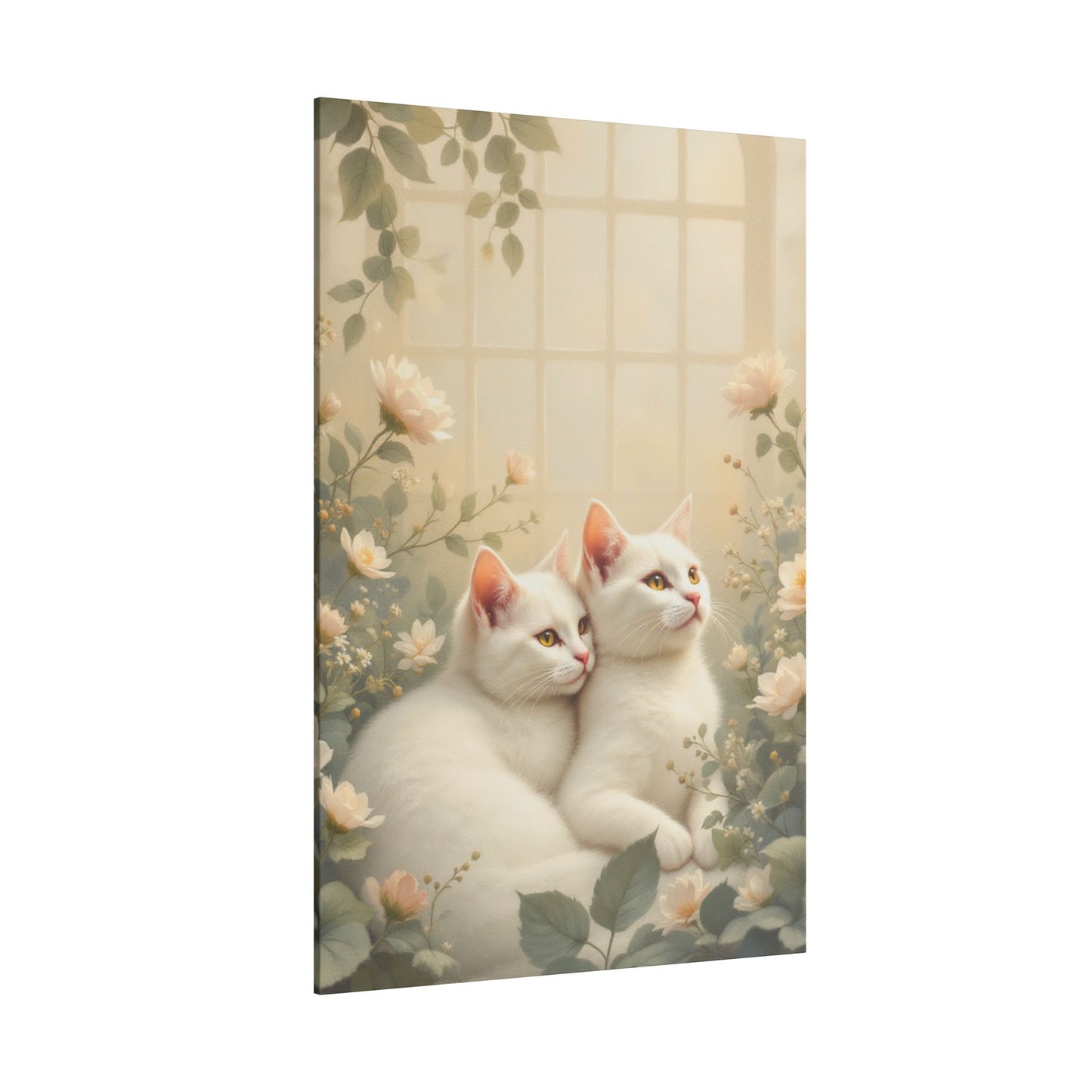 White Chocolate Kitties: Serene Winter Floral Art Giclée Print