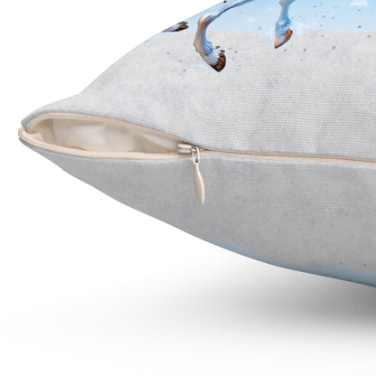 Enchanted Blue Reindeer Sleigh Christmas Pillow