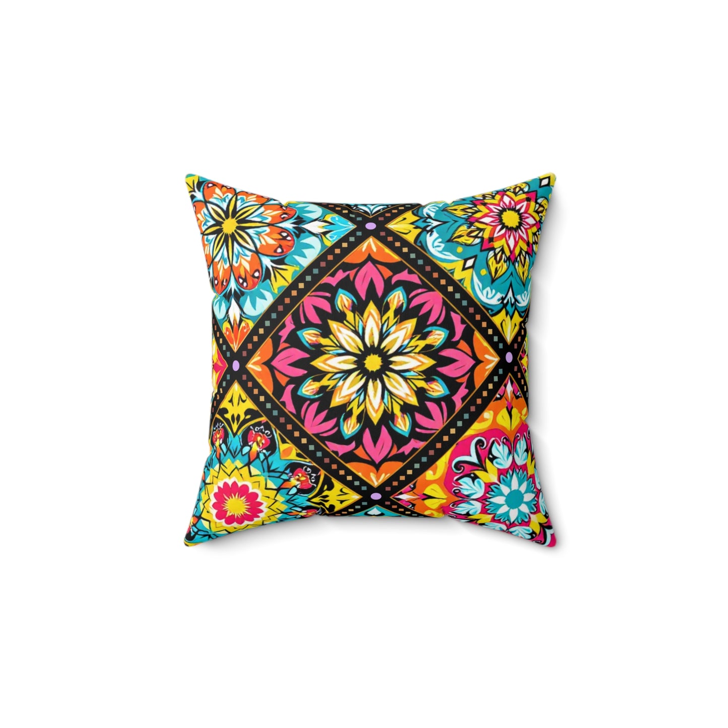 Vibrant Mandala Patchwork Pillow