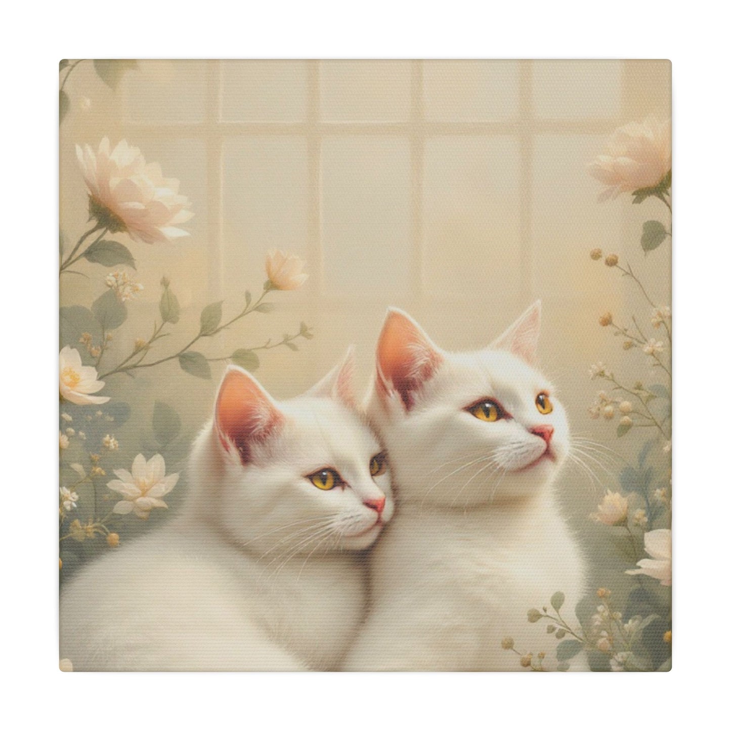 White Chocolate Kitties: Serene Winter Floral Art Giclée Print