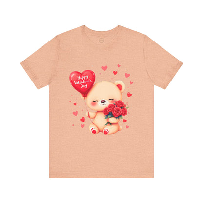 Bella+Canvas · 3001 Unisex Jersey Short Sleeve Tee - Valentine’s Day Bear, Balloon & Roses Design