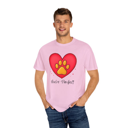 Comfort Colors 1717 Unisex Garment-Dyed T-shirt - "You’re Pawfect!" Adorable Heart and Paw Valentine's Day Design [Color Set 1]