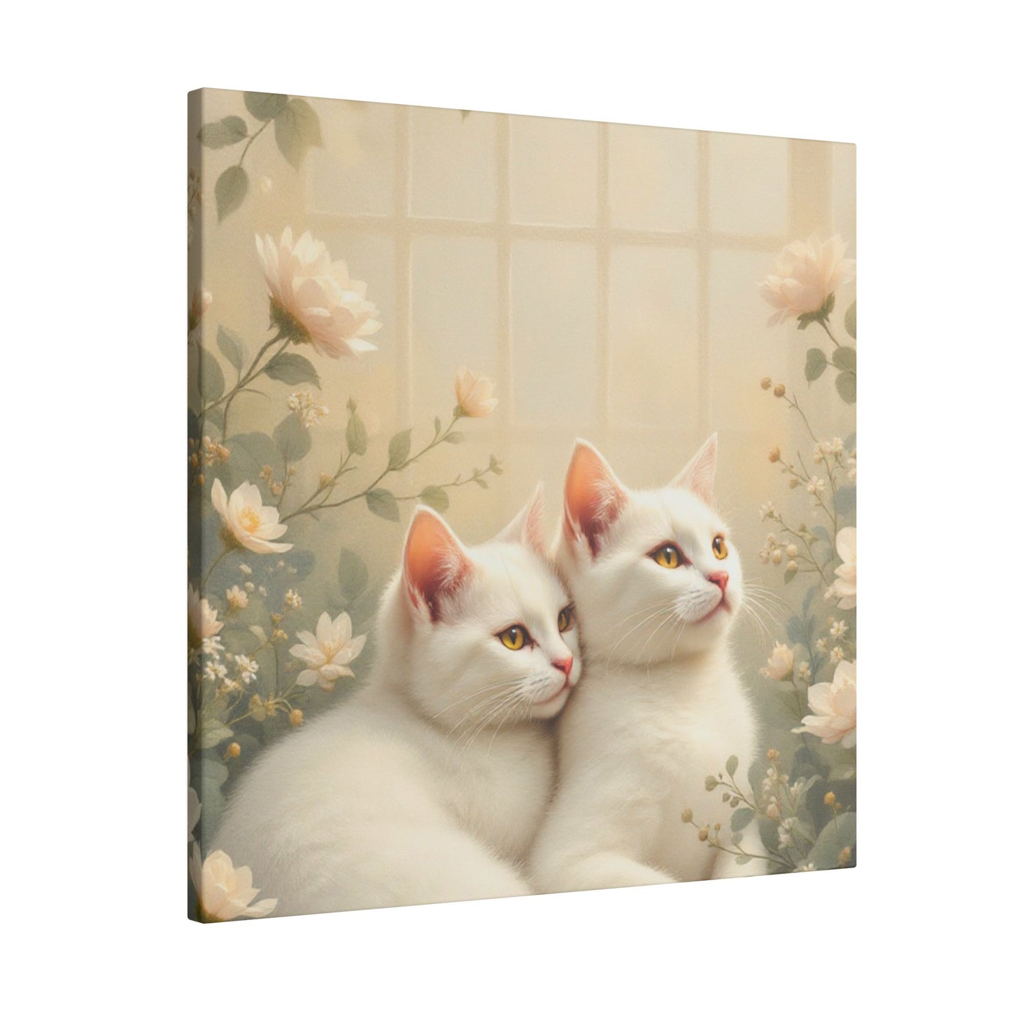 White Chocolate Kitties: Serene Winter Floral Art Giclée Print