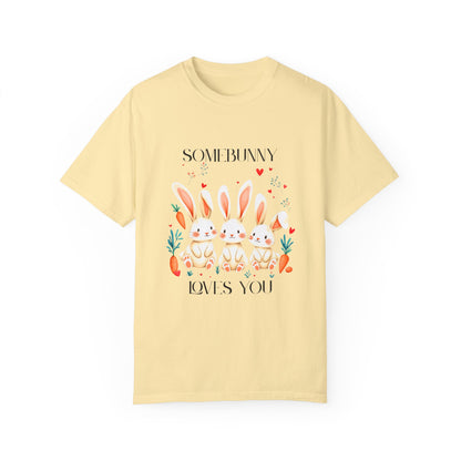 Comfort Colors 1717 Unisex Garment-Dyed T-shirt - “Somebunny Loves You” Trio Bunny Easter Tee