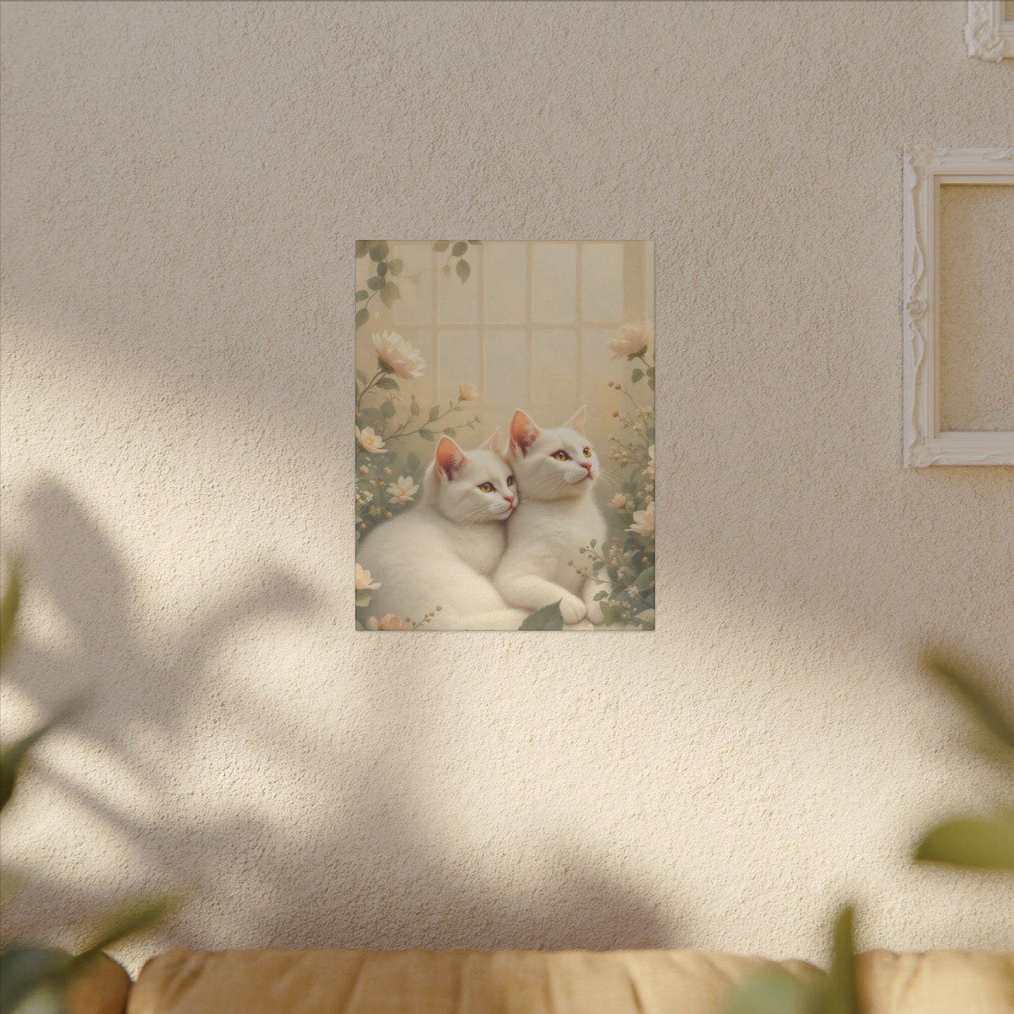 White Chocolate Kitties: Serene Winter Floral Art Giclée Print