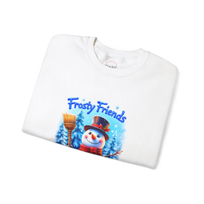 Sudadera unisex de cuello redondo Heavy Blend™ - Frosty Friends Forever - Muñeco de nieve festivo