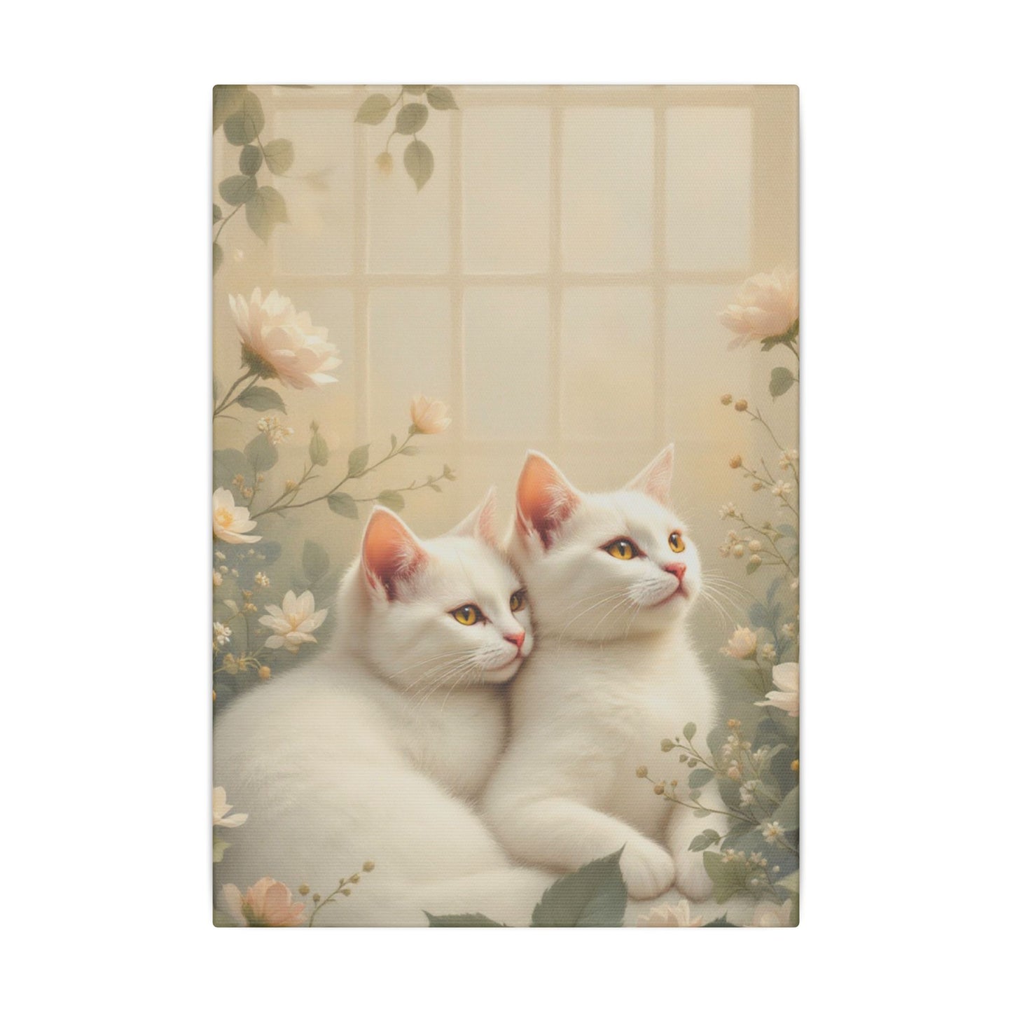 White Chocolate Kitties: Serene Winter Floral Art Giclée Print