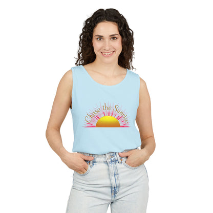 Comfort Colors® 9360 Women's Garment-Dyed Tank Top - Chase the Sunrise Aesthetic Design