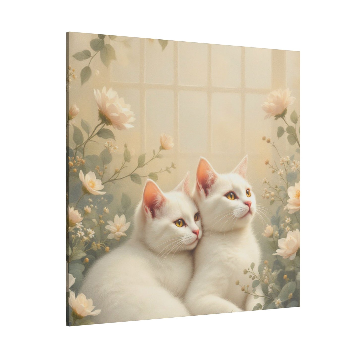 White Chocolate Kitties: Serene Winter Floral Art Giclée Print