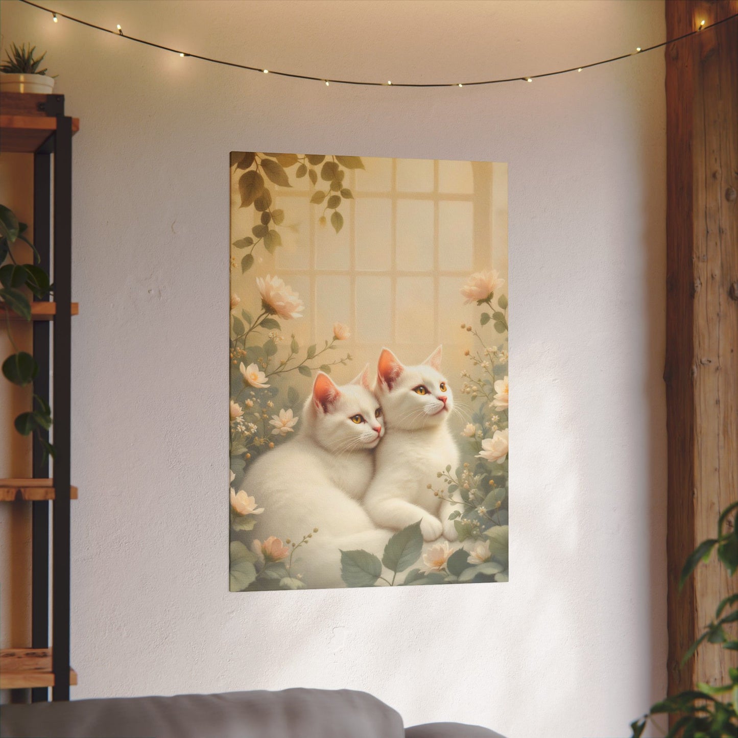 White Chocolate Kitties: Serene Winter Floral Art Giclée Print